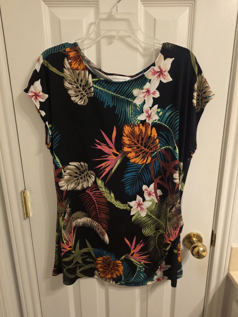 Christopher & Banks Black Tropical Floral Top